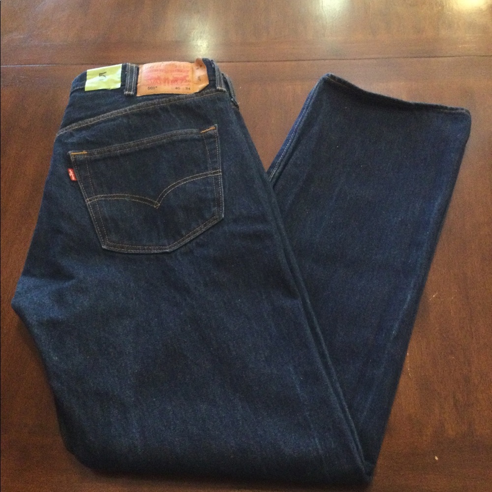 Levi Blue Jean Button Fly 501 Straight Leg 40x34